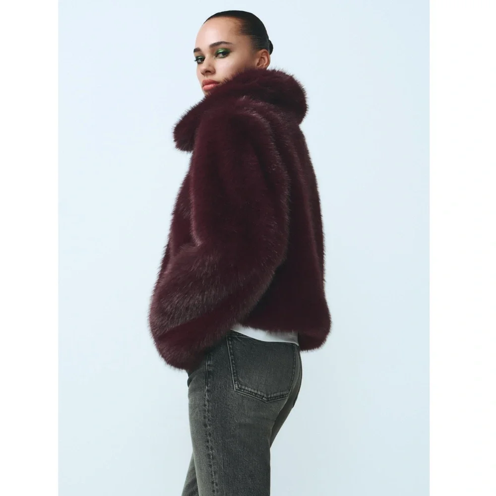 Zara FAUX FUR SHORT COAT - Picture 7 of 12